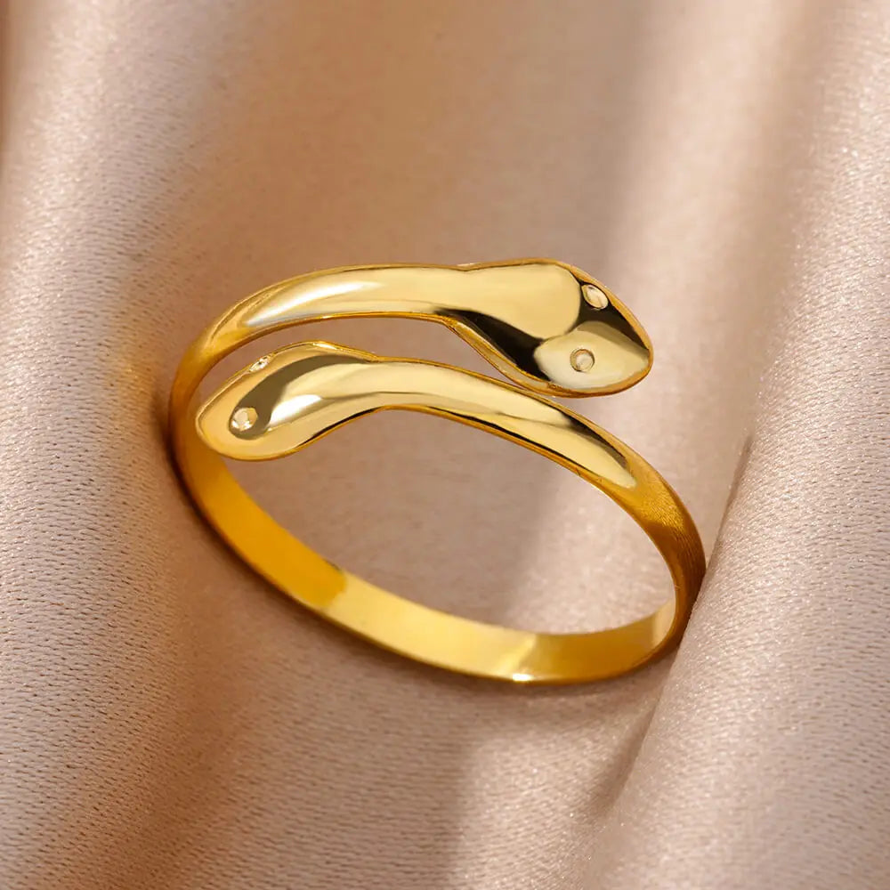 Gold Snake Ring – Adjustable 18K Plated Stainless Steel Jewelry for Women