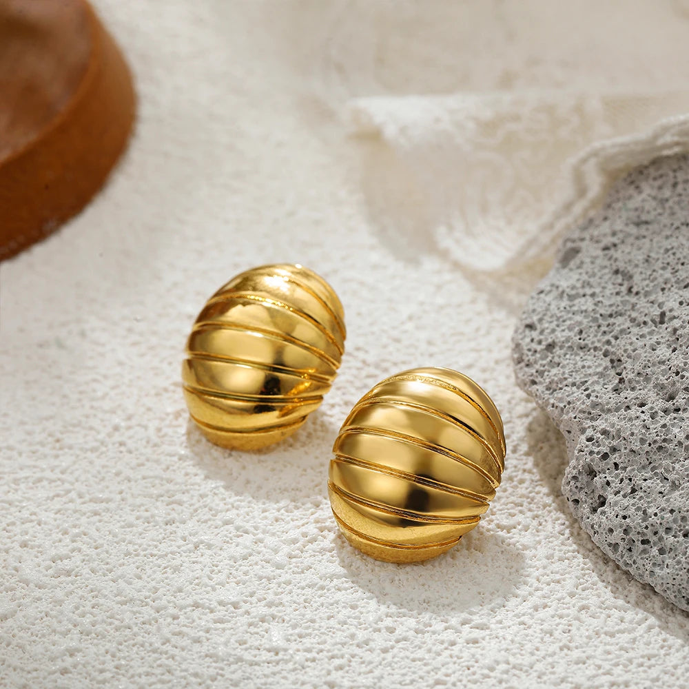 Vintage Gold Stainless Steel Earrings – Retro Chunky Statement Jewelry for Women