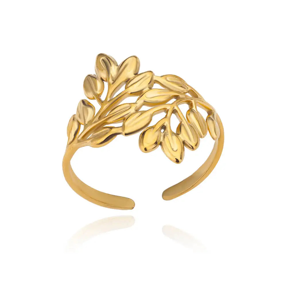 White Zircon Flower Leaf Adjustable Stainless Steel Ring for Women – Elegant Aesthetic Wedding & BFF Jewelry