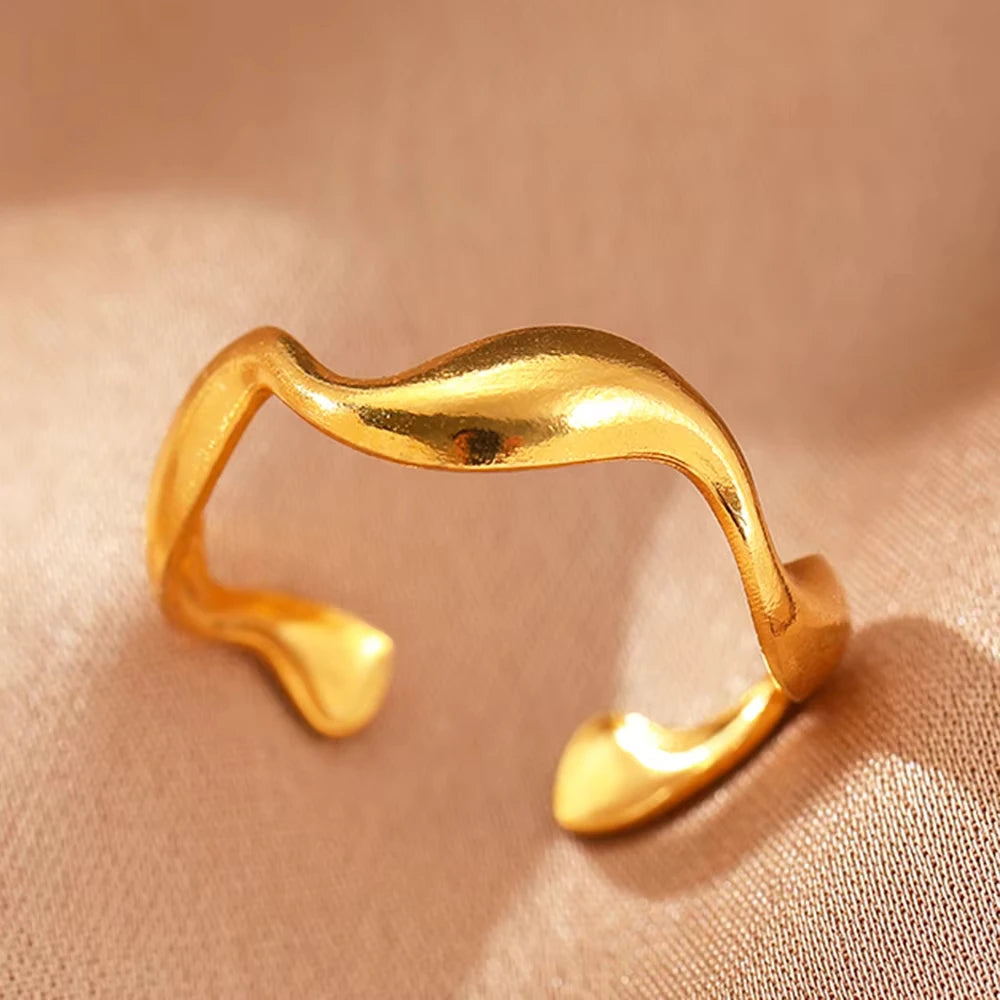 Minimalist Evil Eye Gold Ring – Adjustable Stainless Steel Zircon Geometric Design, Trendy Luxury Jewelry for Women