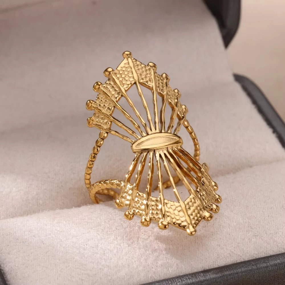 Minimalist Evil Eye Gold Ring – Adjustable Stainless Steel Zircon Geometric Design, Trendy Luxury Jewelry for Women