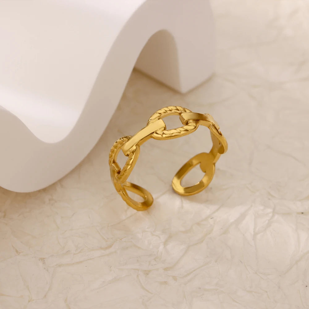 Minimalist Evil Eye Gold Ring – Adjustable Stainless Steel Zircon Geometric Design, Trendy Luxury Jewelry for Women