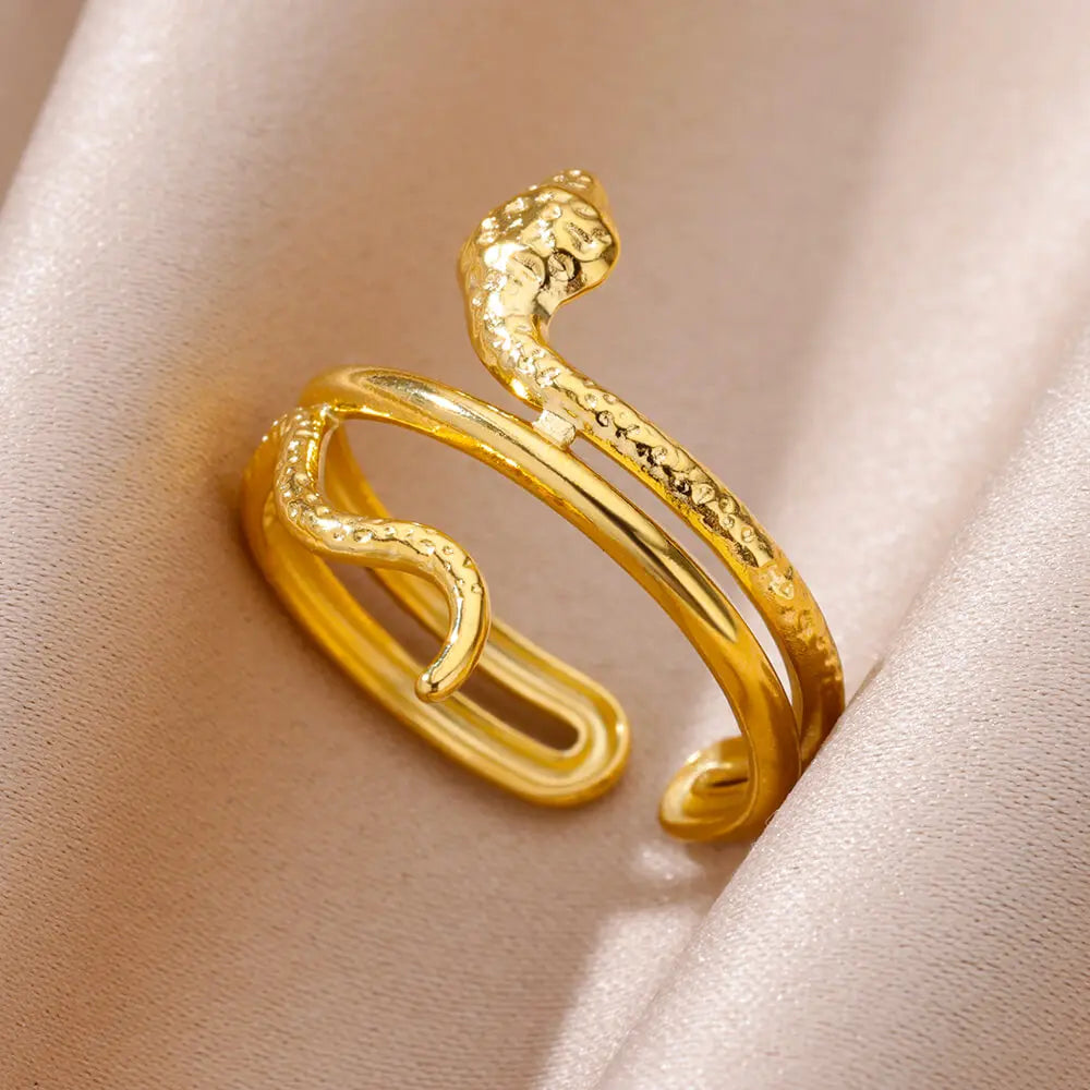 Gold Snake Ring – Adjustable 18K Plated Stainless Steel Jewelry for Women