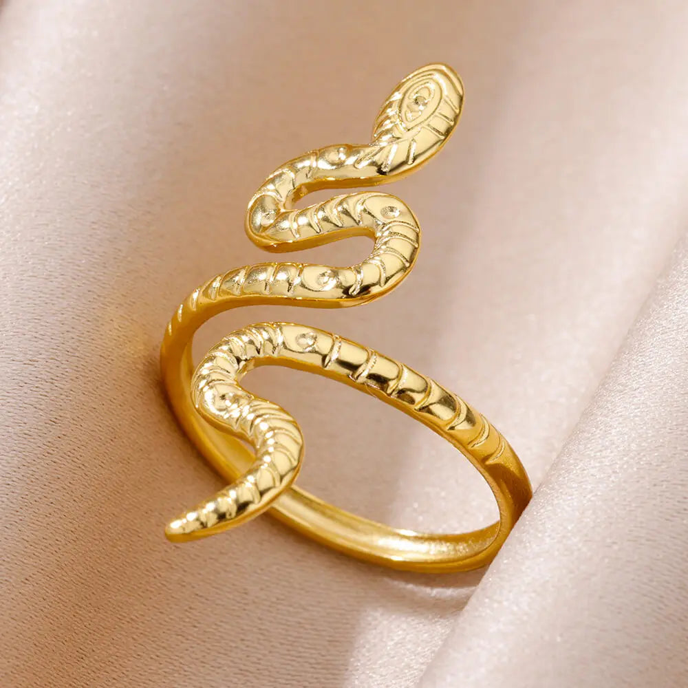 Gold Snake Ring – Adjustable 18K Plated Stainless Steel Jewelry for Women