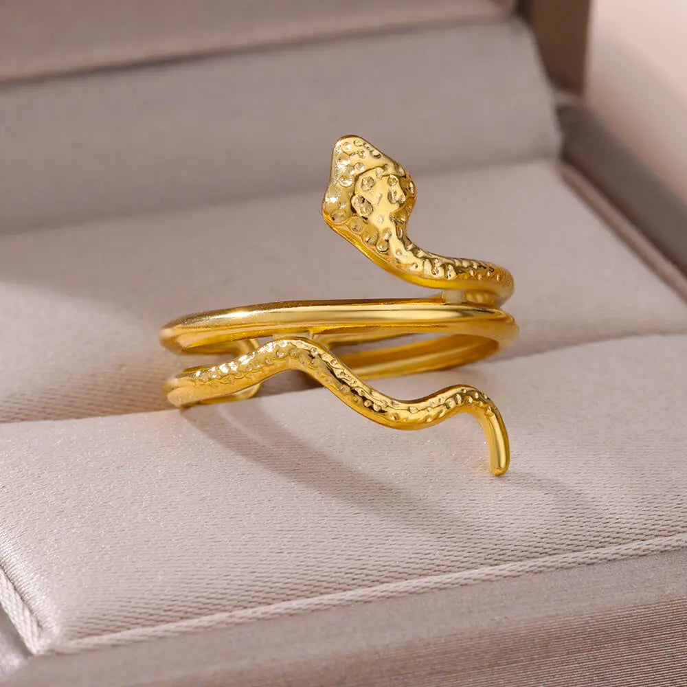 Gold Snake Ring – Adjustable 18K Plated Stainless Steel Jewelry for Women