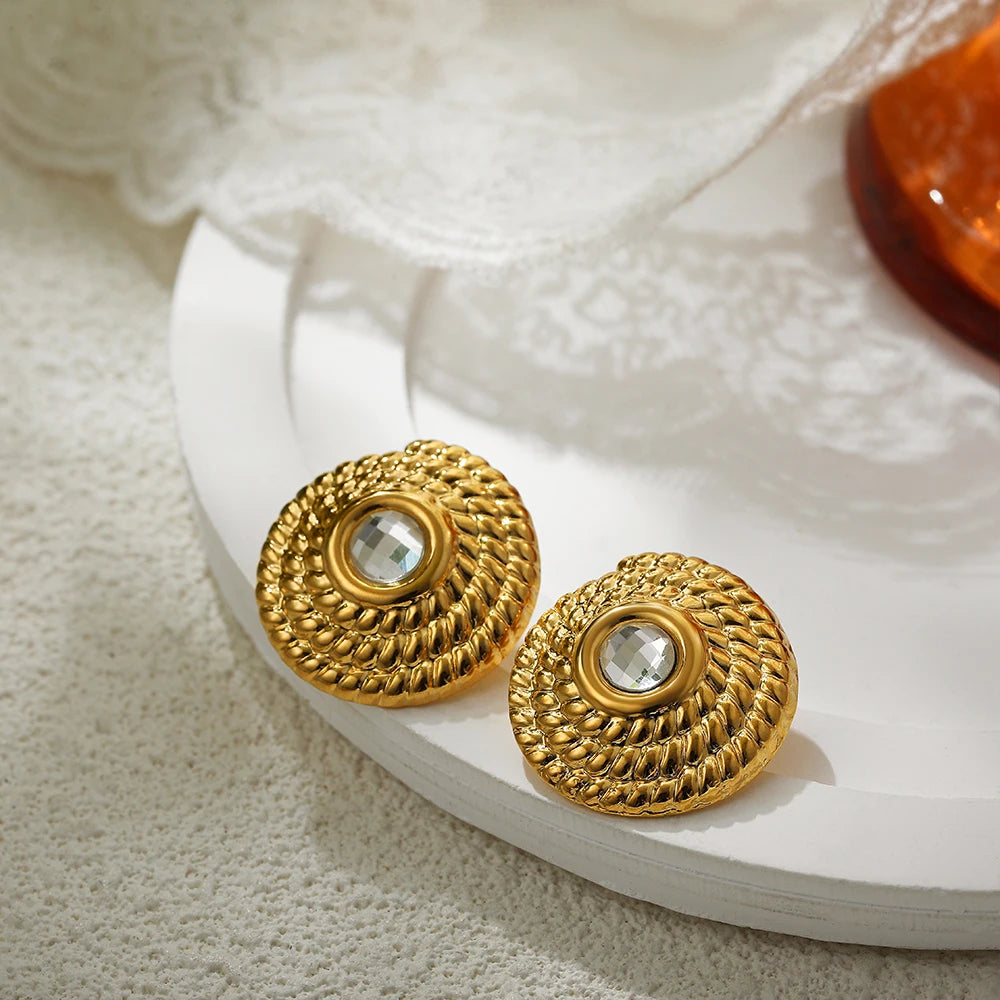 Vintage Gold Stainless Steel Earrings – Retro Chunky Statement Jewelry for Women