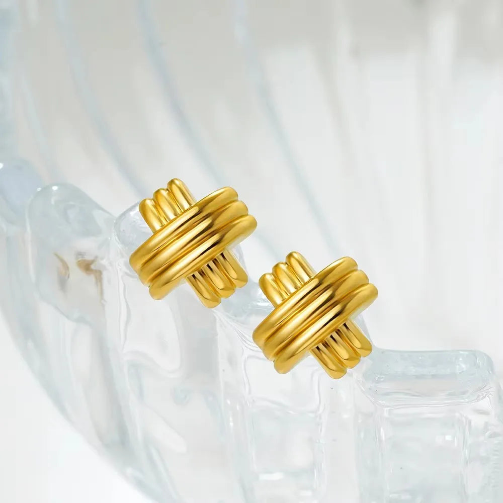 Vintage Gold Stainless Steel Earrings – Retro Chunky Statement Jewelry for Women