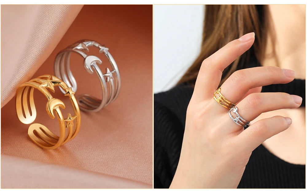 Adjustable Stainless Steel Heart Ring for Women | Geometric Open Finger Ring | Minimalist Aesthetic Fashion Jewelry Gift