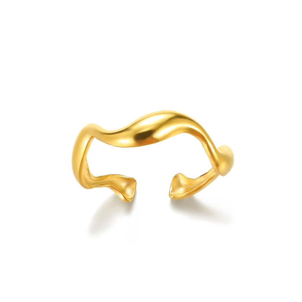 Palm Leaf Zircon Adjustable Ring for Women – Elegant Stainless Steel Party Jewelry