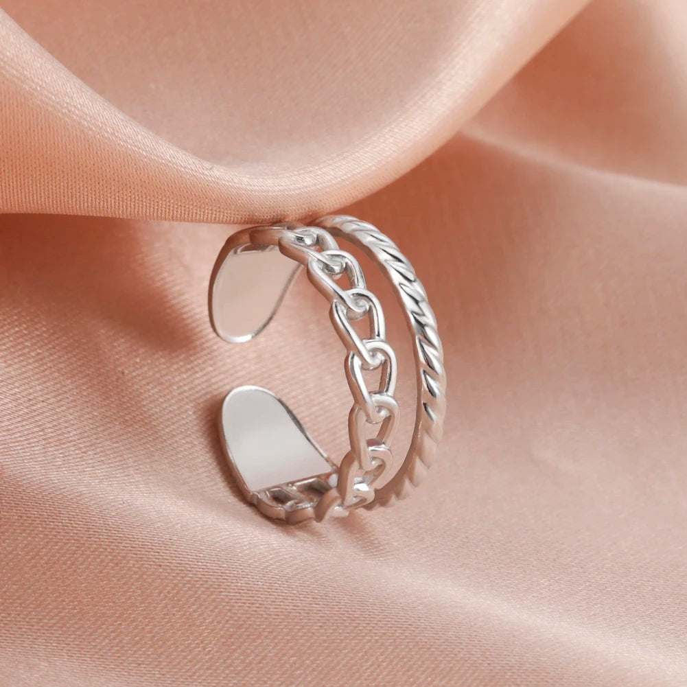 Adjustable Stainless Steel Heart Ring for Women | Geometric Open Finger Ring | Minimalist Aesthetic Fashion Jewelry Gift
