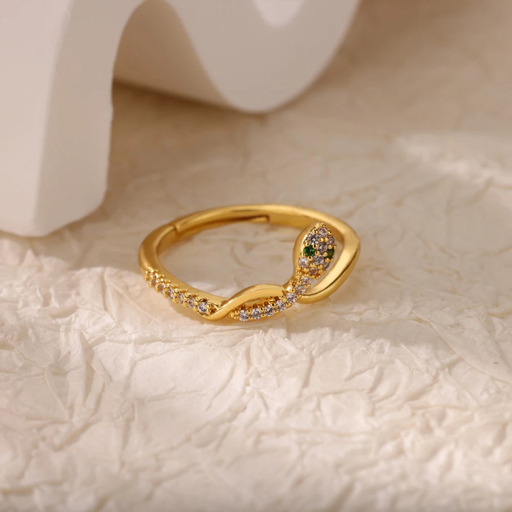 Minimalist Evil Eye Gold Ring – Adjustable Stainless Steel Zircon Geometric Design, Trendy Luxury Jewelry for Women