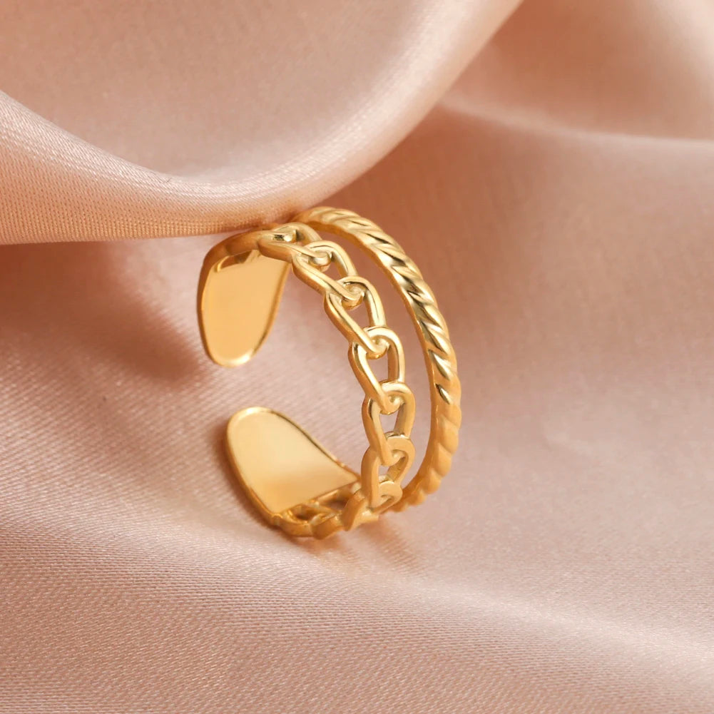 Adjustable Stainless Steel Heart Ring for Women | Geometric Open Finger Ring | Minimalist Aesthetic Fashion Jewelry Gift