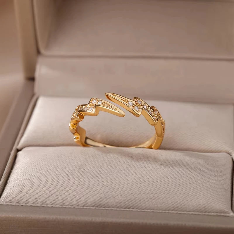 Minimalist Evil Eye Gold Ring – Adjustable Stainless Steel Zircon Geometric Design, Trendy Luxury Jewelry for Women