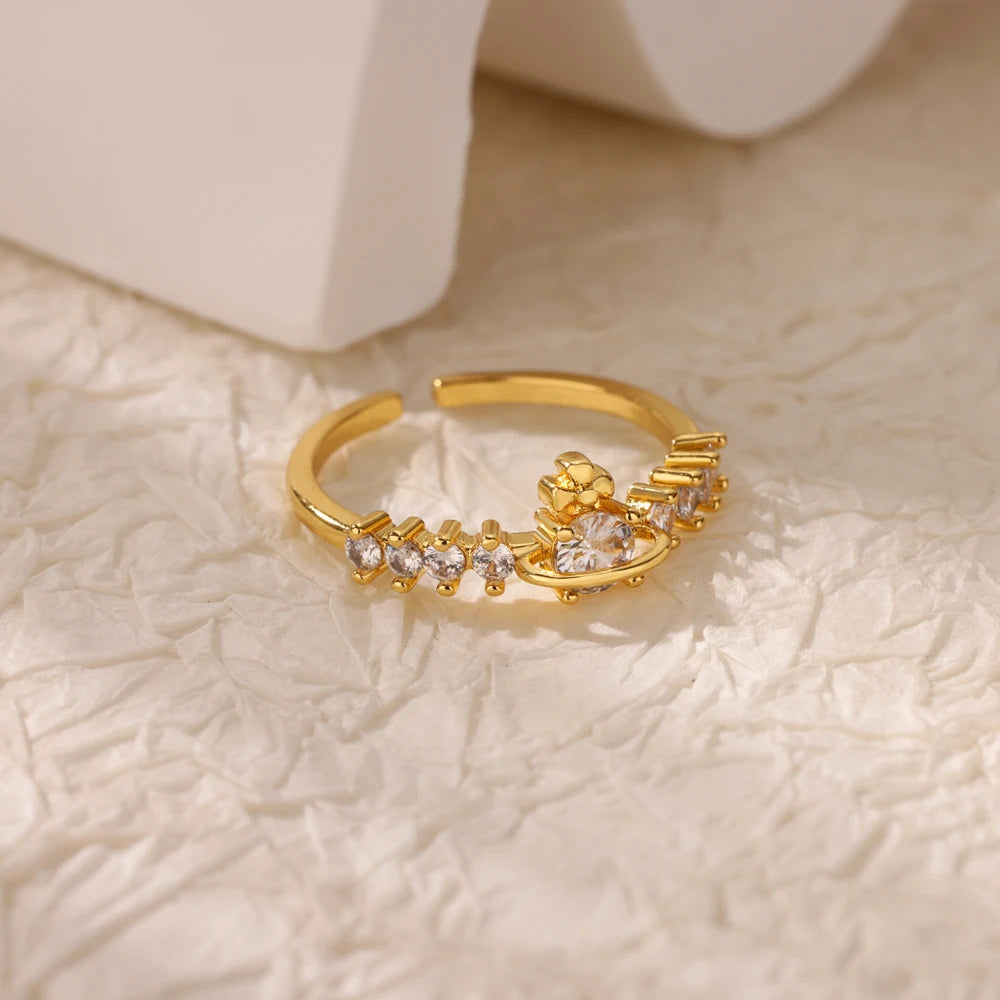 Minimalist Evil Eye Gold Ring – Adjustable Stainless Steel Zircon Geometric Design, Trendy Luxury Jewelry for Women