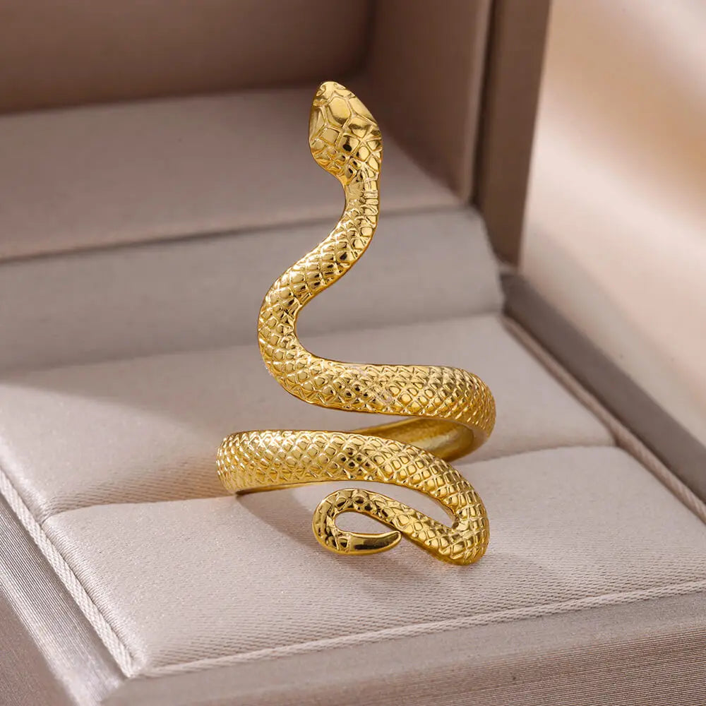 Gold Snake Ring – Adjustable 18K Plated Stainless Steel Jewelry for Women