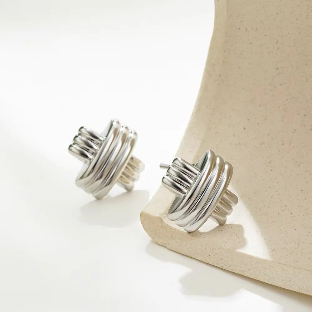Vintage Gold Stainless Steel Earrings – Retro Chunky Statement Jewelry for Women