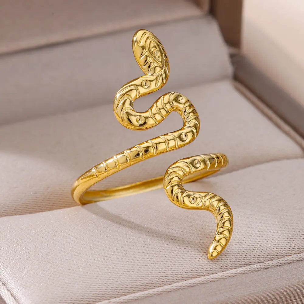 Gold Snake Ring – Adjustable 18K Plated Stainless Steel Jewelry for Women