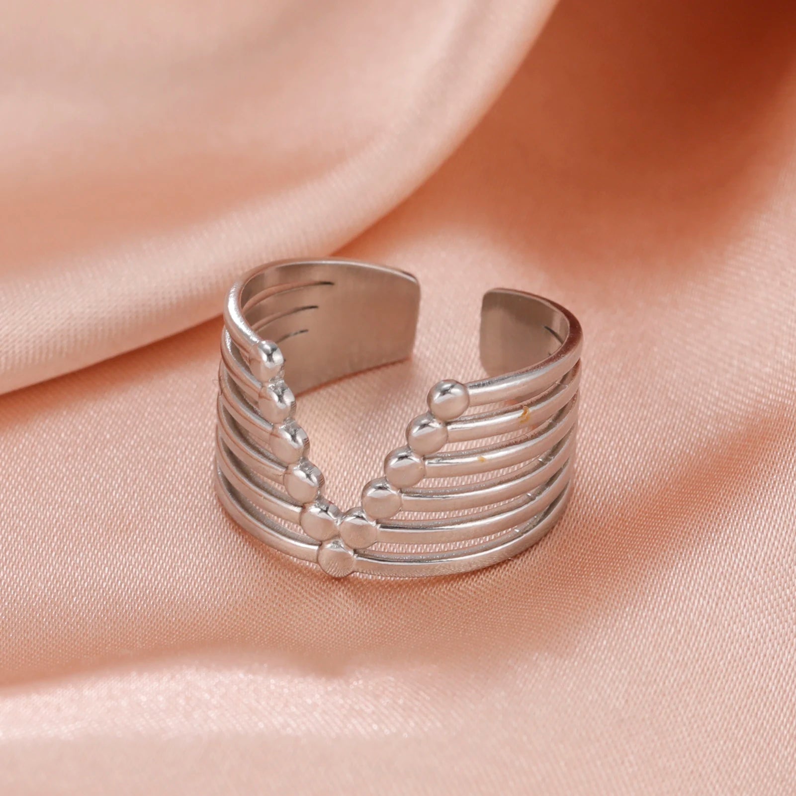 Adjustable Stainless Steel Heart Ring for Women | Geometric Open Finger Ring | Minimalist Aesthetic Fashion Jewelry Gift
