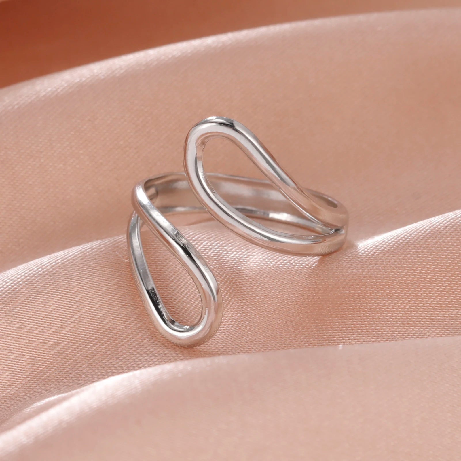 Adjustable Stainless Steel Heart Ring for Women | Geometric Open Finger Ring | Minimalist Aesthetic Fashion Jewelry Gift